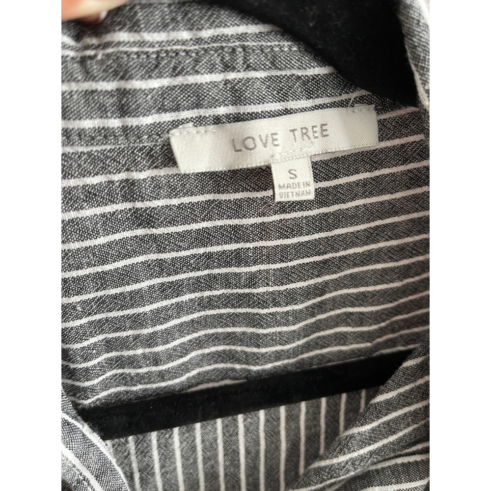 Love Tree Grey Pinstripe Button Up Shirt Cotton Linen Blend Small - Picture 2 of 5